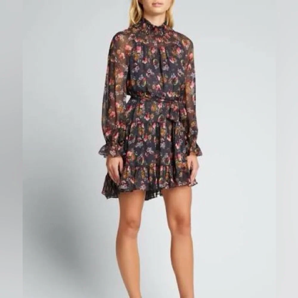 Cinq a Sept Floral Long Sleeve Dress with Ruffle Details - Picture 1 of 4
